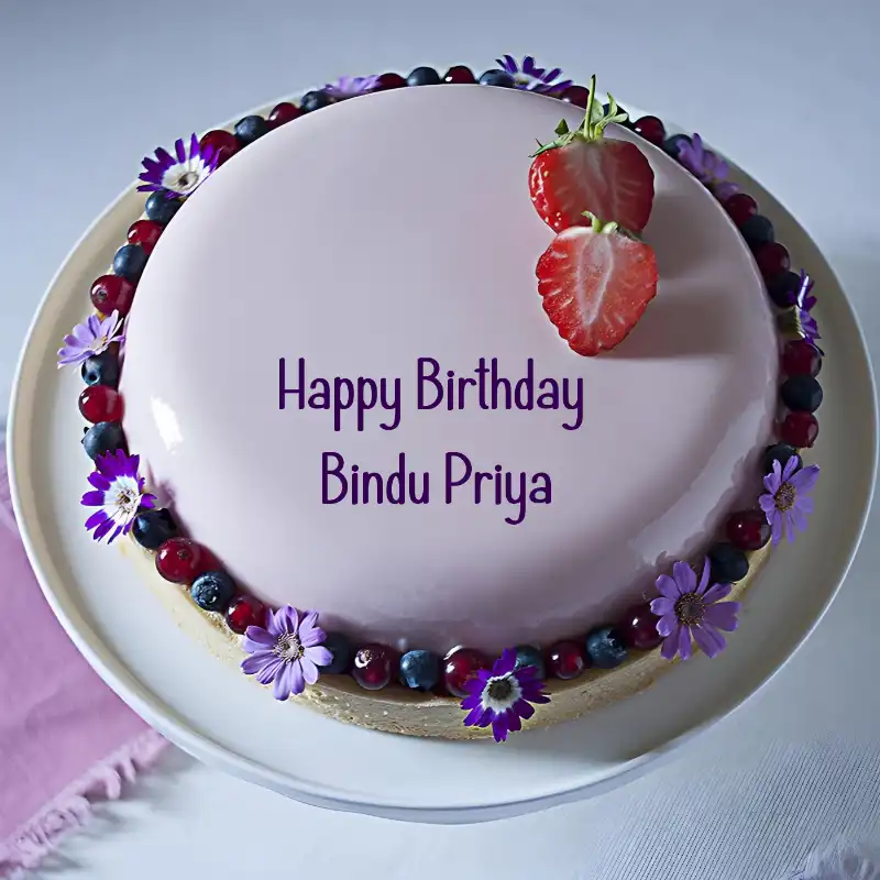 Happy Birthday Bindu Priya Strawberry Flowers Cake